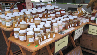 Some of the honeys sold by Brookfield Farm at their Market Booth