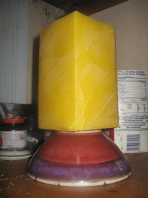 Block of beeswax from Brookfield Farm's hives